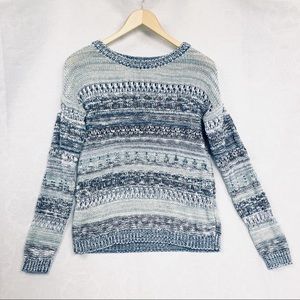 Ytuieky Knit Sweater Blue Green Brown White Stripe